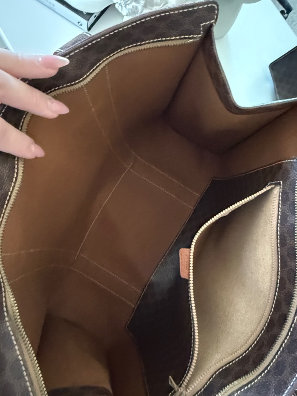 Celine Brown Monogram Tote with Tan Leather Patch - Picture 6 of 15